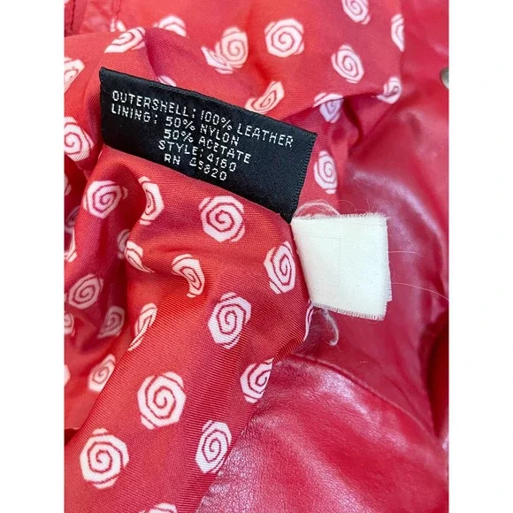 Vintage 1980's Red Leather Cropped Pelle Cuir Moto Jacket - Lined - Size M - Picture 9 of 10